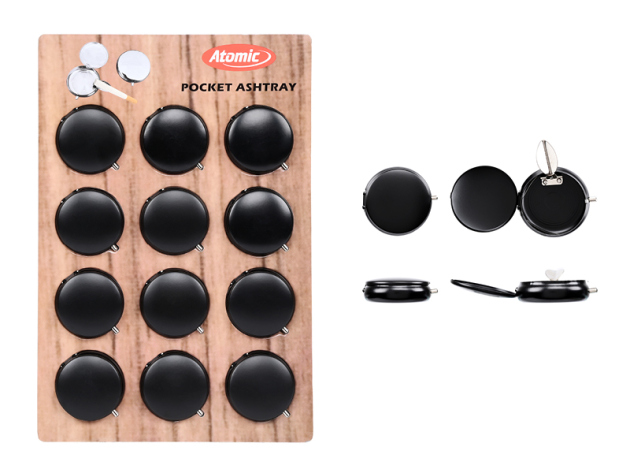 Taschenascher "Atomic", Ø 4,8 cm, 12er Display