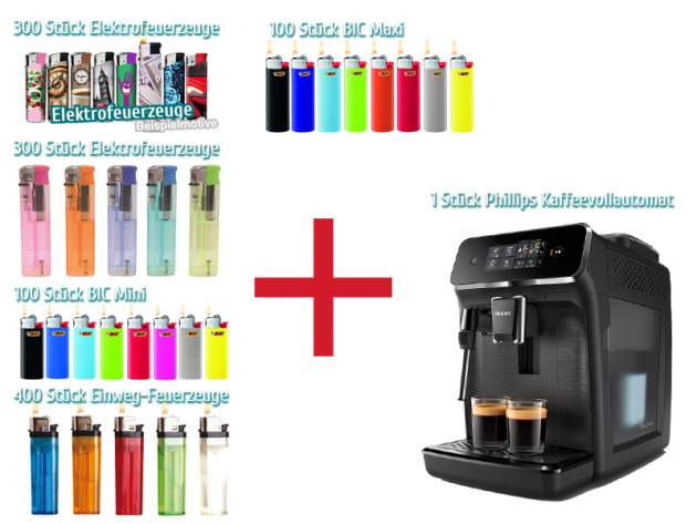 Aktion 1200 Feuerzeuge & Philips Kaffeevollautomat mit Milchschäumer