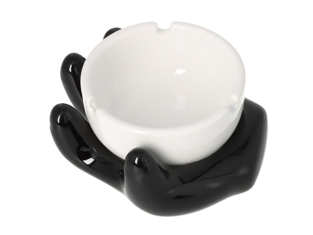 Aschenbecher "Angelo" Keramik schwarz/weiß Hand, Ø 11,5cm, einzeln