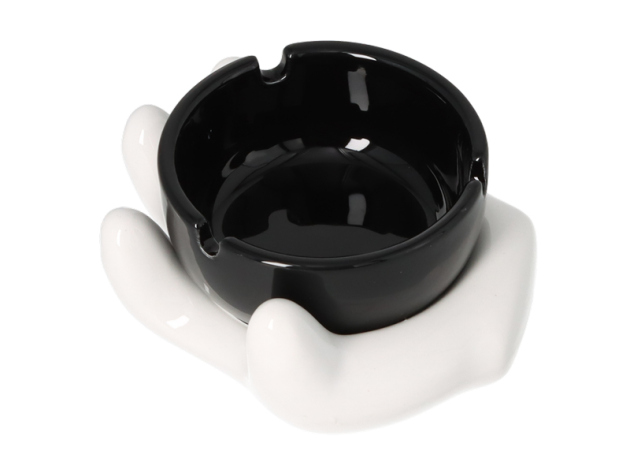 Aschenbecher "Angelo" Keramik weiß/schwarz Hand, Ø 11,5cm, einzeln