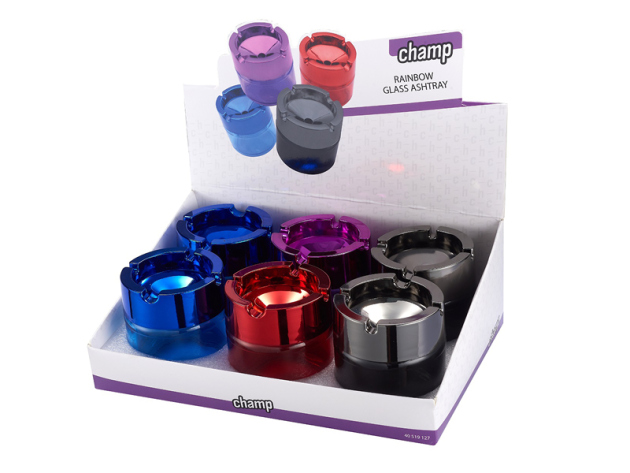 Glasaschenbecher "Rainbow"; 4-fach sortiert;  6er Display