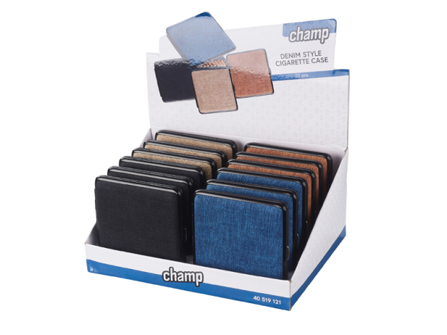 Zigarettenetuis "Denim Style" für 20 Zig., mit Gummiband, 4-fach sortiert, 12er Display