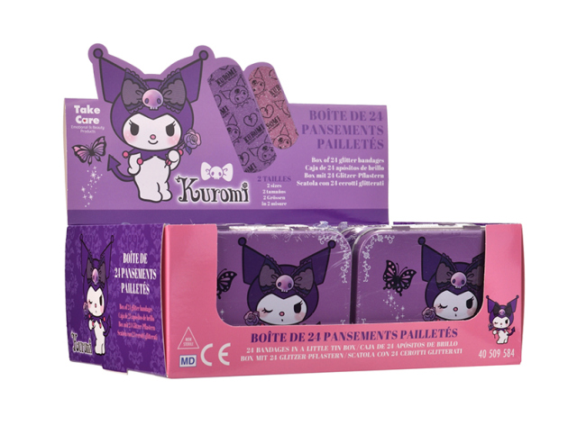 Kinderpflaster - glitzer Pflaster "Kuromi" - Metall-Box - 24 Pflaster