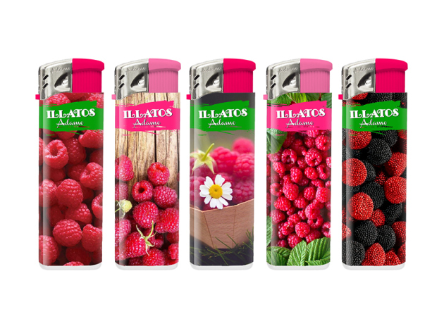 Elektrofeuerzeuge "RASPBERRY" mit Duft, 5-fach sortiert, 50er Display