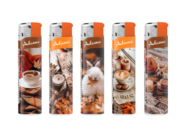 Elektrofeuerzeuge "COZY AUTUMN", Slim, 5-fach sortiert, 50er Display