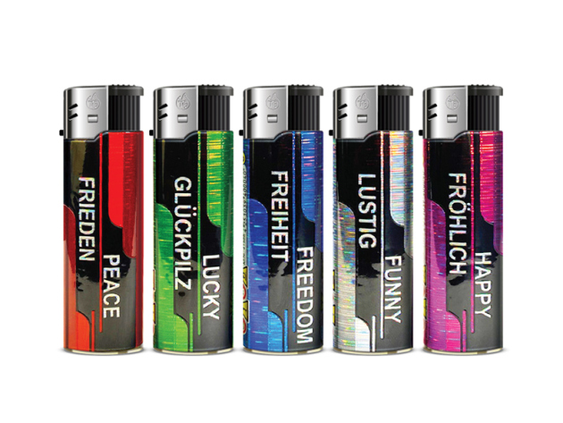 Elektrofeuerzeuge "MORE DISCO", 5-fach sortiert, 50er Display