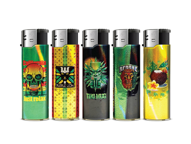 Elektrofeuerzeuge "RASTA PARADISE", 5-fach sortiert, 50er Display