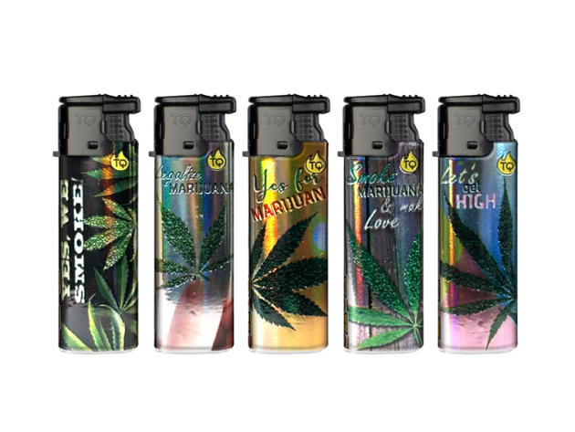 Sturmfeuerzeuge "Legalize Marijuana" Turbo, 5-fach sortiert, 25er Display