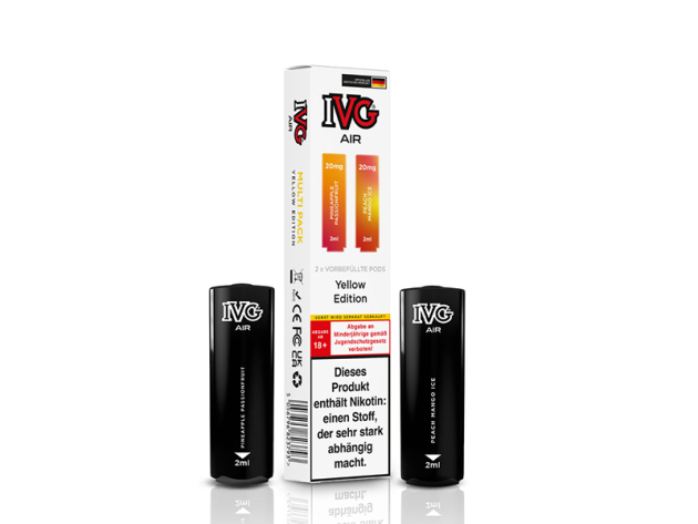 IVG AIR - Prefilled Pod - Yellow Edition - Pineapple Passionfruit (Ananas, Passionsfrucht) & Peach Mango Ice (Pfirsich, Mango, Eis) - 20mg - 2er Set