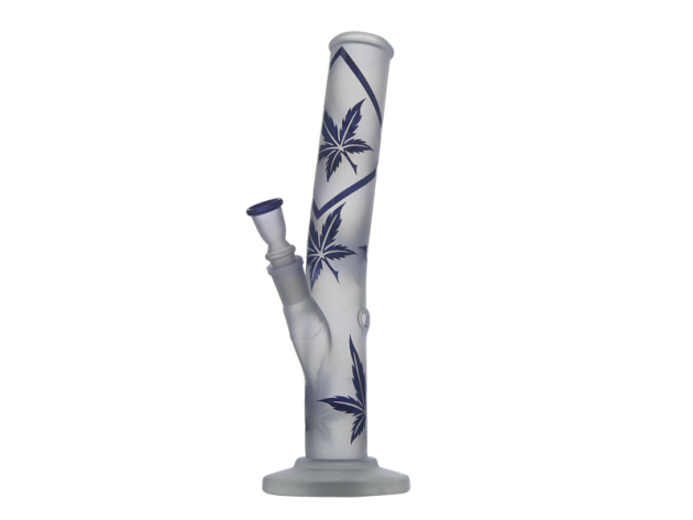 Glasbong "Schwarzer Hanfblatt", sand-gestrahlt; Höhe 26 cm; Schliff 14,5