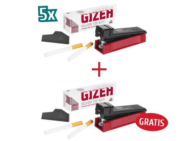 5x Gizeh Silver Tip Boy Stopfer + 1x Gizeh Silver Tip Boy Stopfer GRATIS