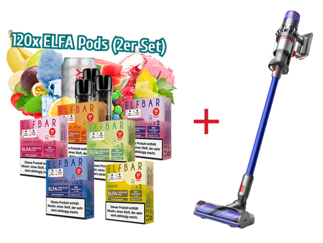 Aktion 120x ELFBAR ELFA Pods (2er Set) versch. Sorten + 1x Dyson V11 Akku-Staubsauger