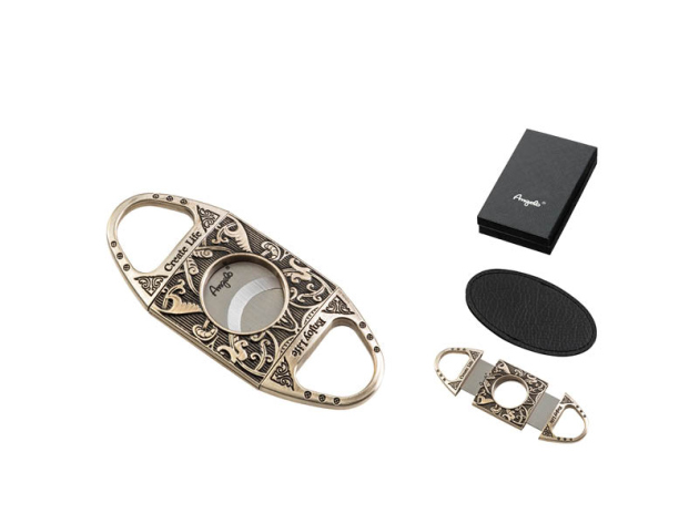 Zigarrenabschneider "Metall-Antik" Silber, 2 Klingen, Ring 57