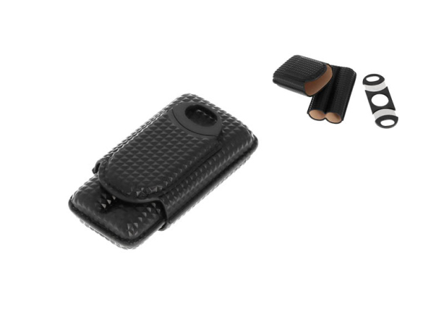 Zigarrenetui "Diamond" 2er, schwarz mit Noppen, mit Cutter Ring 70