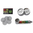 Handpfeifen-Set "Weed Leave", mit Pfeife, Grinder, Siebe, 6-fach sortiert