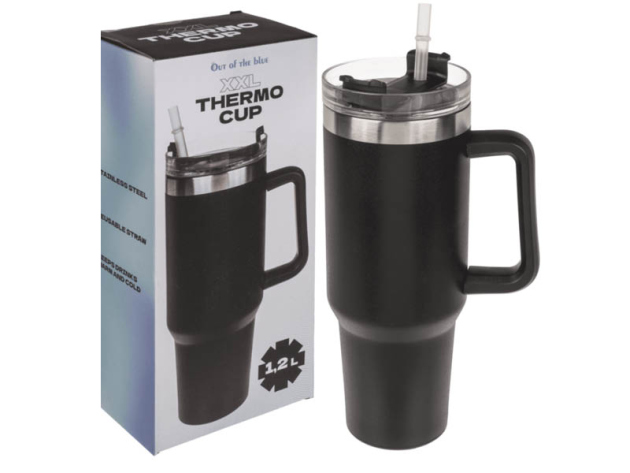XXL-Thermobecher, schwarz, 1,2 Liter, inkl. Strohhalm, UVP: 19,99 Euro