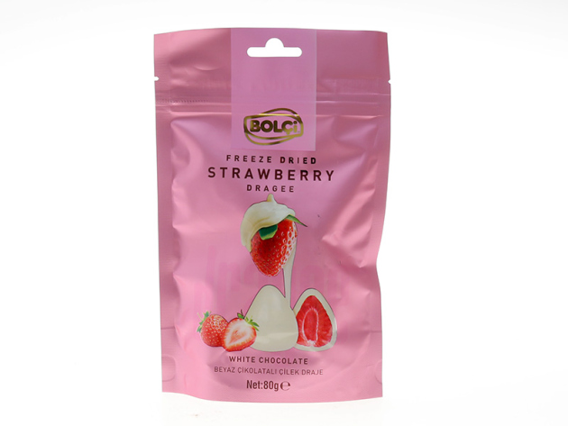 Bolci - Dragee White Chocolate Freeze Dried Strawberry Covered á 80g; 12er Pack