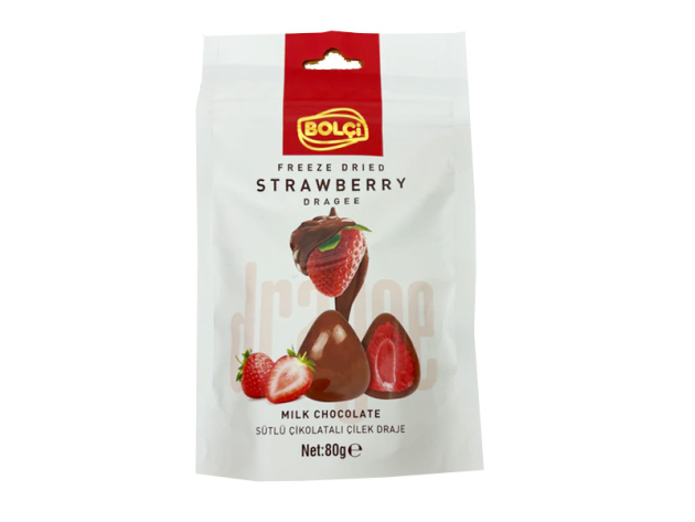 Bolci - Dragee Milk Chocolate Freeze Dried Strawberry Covered á 80g; 12er Pack