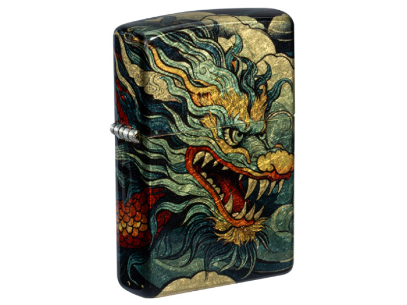 Zippo Feuerzeug „Dragon Eye“ – Winddicht, Aus Hochglanz-Chrom, Mit Smaragdgrünem Auge