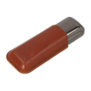 Zigarrenetui "Angelo"; für 2 Zig., Leder braun, Metall anthrazit, Länge: 15cm, Ring 53