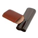 Zigarrenetui "Angelo"; für 2 Zig., Leder braun, Metall anthrazit, Länge: 15cm, Ring 53