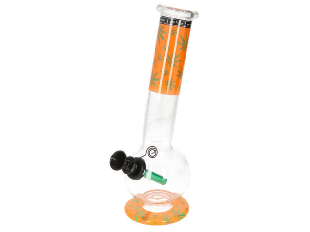 Glasbong "Hanfblatt grün" transparent/orange, Höhe 30 cm, Ø 4 cm