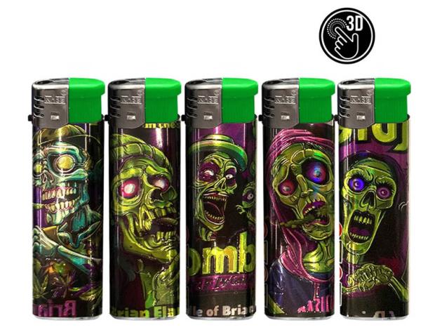 Elektrofeuerzeuge "Ugly Zombie", 3D-Alu-Motiv, 5-fach sortiert, 50er Display