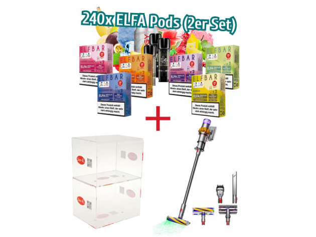 Aktion - 240x ELFBAR ELFA  2er Pod-Sets mit Nikotin + Acryldisplay, 2 Teile + Dyson V15 Detect Absolute, Akku-Staubsauger