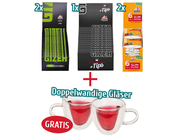 Aktion GIZEH Papers & Filter + Doppelwandiges Thermo-Glas in Herzform