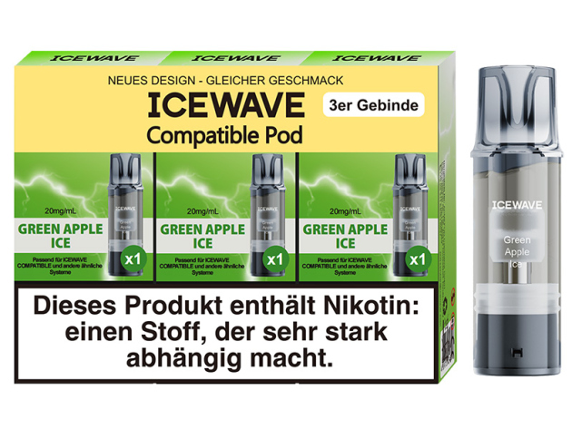 ICEWAVE 3 in 1 Pod - Green Apple Ice (grüner Apfel, Eis) - 20mg - 3er Set