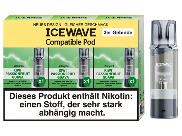 ICEWAVE 3 in 1 Pod - Kiwi Passionfruit Guave (Kiwi, Passionsfrucht, Guave) - 20mg - 3er Set