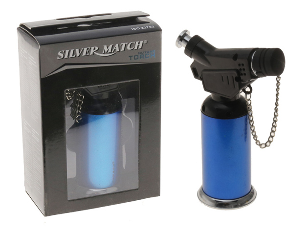 Sturmfeuerzeug "Metall" blau, Butane Torch Flamme