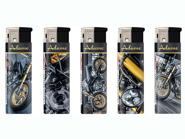 Elektrofeuerzeuge "GOLD MOTORCYCLE", 5-fach sortiert, 50er Display