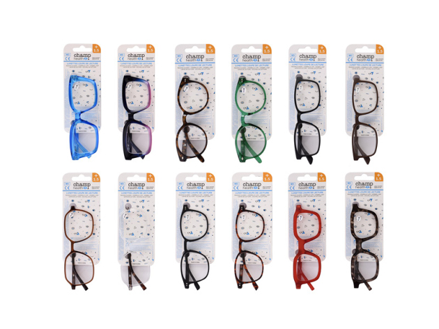 Lesebrillen, +1,5, versch. Farben und Modelle, 12er Display
