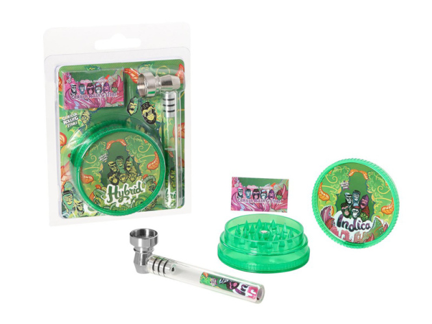 Handpfeife-Grinder-Set "Gorilla" Metall & Glas Pfeife + Grinder + Pfeifensieb