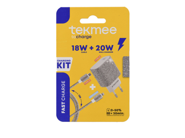 Tekmee Ladekabel, 1m; Type-C auf Lighting, 18W Kabel + 20W Netzstecker mit Strasssteinen