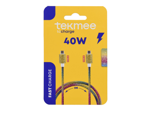 Tekmee Ladekabel, 1m; Type-C auf Type-C, 40W, mit Strasssteinen Regenbogen