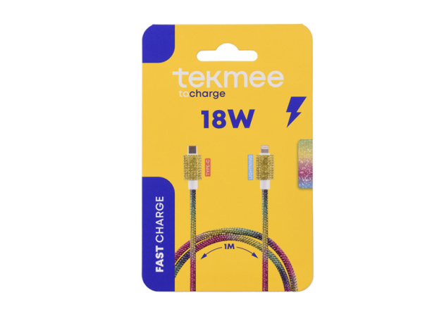 Tekmee Ladekabel, 1m; Type-C auf Lighting, 18W, mit Strasssteinen Regenbogen