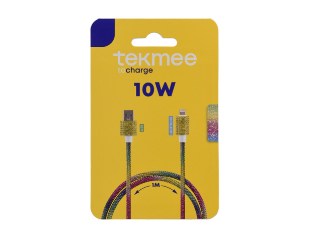 Tekmee Ladekabel, 1m; USB auf Lighting, 10W, mit Strasssteinen Regenbogen