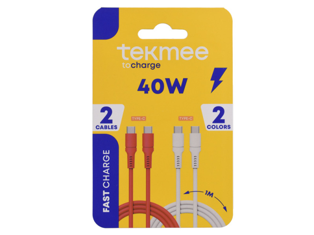 Tekmee Ladekabel-Set, 1m; Type-C auf Type-C, 40W, rot und weiß