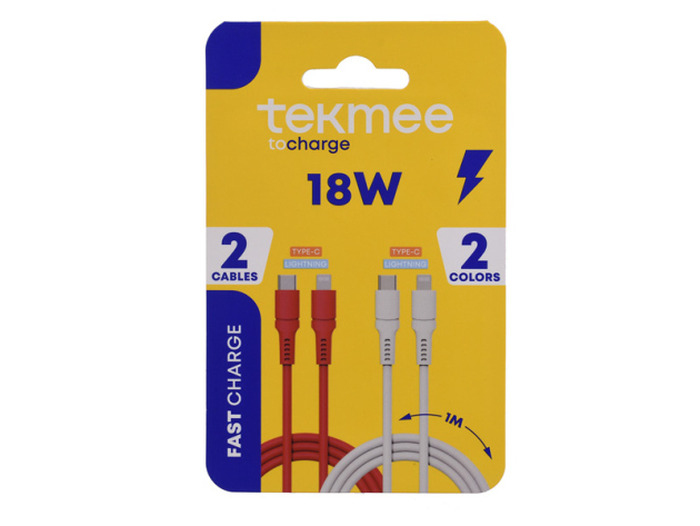 Tekmee Ladekabel-Set, 1m; Type-C auf Lighting, 18W, rot und weiß