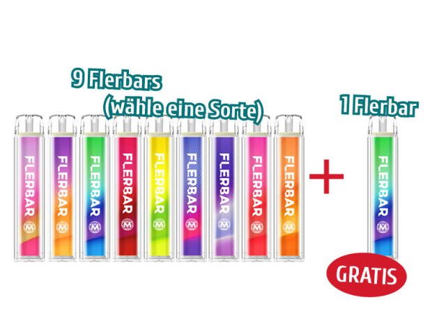 9+1 Aktion - 9 Flerbar M (eine Sorte nach Wahl) + 1 Flerbar M derselben Sorte GRATIS