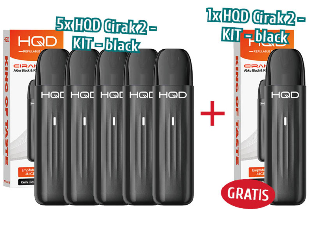 Aktion 5x HQD Cirak 2 - KIT - black & Refillable Pod 0,8 ohm + 1x GRATIS