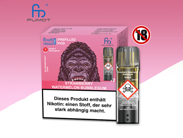 RandM Tornado Prefilled Pod - Strawberry Watermelon Bubblegum (Erdbeere, Wassermelone, Kaugummi) - 20mg - 2er Set