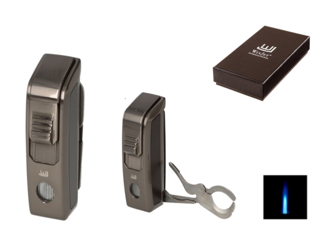 Zigarrenfeuerzeug "Winjet" anthrazit/Holzmaserung, Jet-Flame, mit Schere