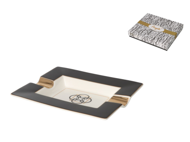 Zigarrenaschenbecher "Schwarz/Goldfarben" Keramik, 2 Ablagen, 20,5x17,5x3,5cm