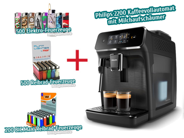 Aktion 1200 Feuerzeuge + Philips 2200 Kaffevollautomat mit Milchschäumer