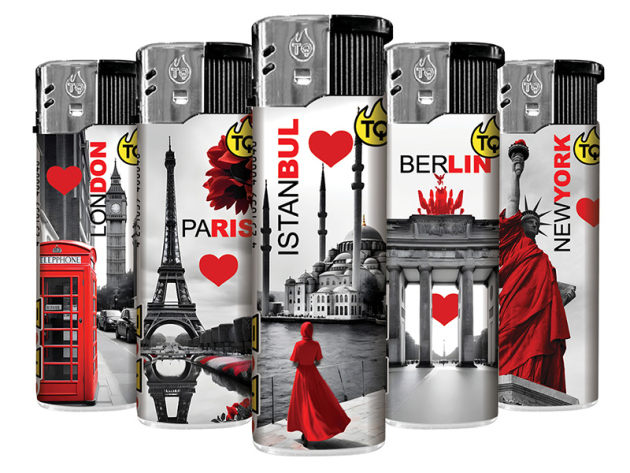 Elektrofeuerzeuge "MY CITY", 5-fach sortiert; 50er Display