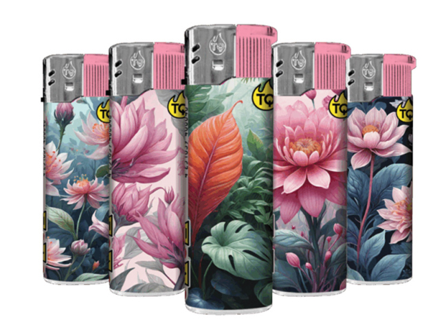 Elektrofeuerzeuge "PANDORA FLOWERS", 5-fach sortiert; 50er Display