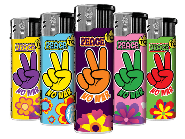 Elektrofeuerzeuge "PEACE / NO WAR", 5-fach sortiert; 50er Display